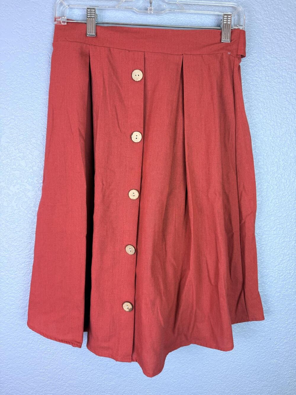 See You Monday Skirt Womens Small Orange Button Front A-Line Tie Waist Boho